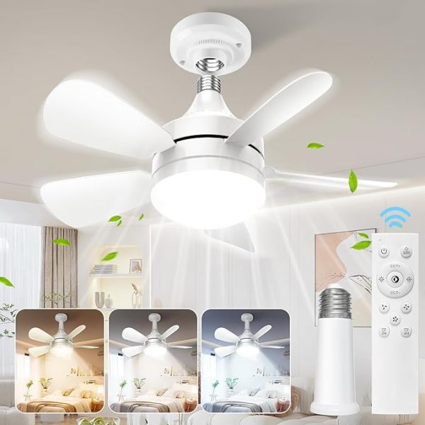 Socket Fan Light with Dimmable Led Light Bulb 3 Colors for Bedroom Living Room Kitchen Garage 1